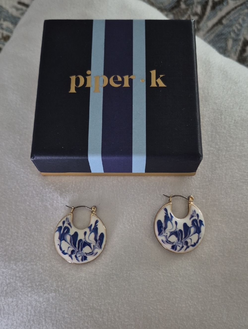 piper•k Blue & White Marbled Hoop Earrings
